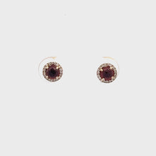Load and play video in Gallery viewer, 14k Yellow Gold Garnet Studs with Diamonds
