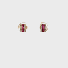 Load and play video in Gallery viewer, 14k Yellow Gold Ruby Studs with Diamonds
