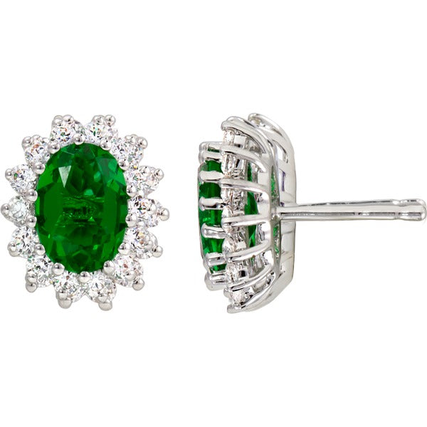 14k White Gold Emerald Studs with Diamonds