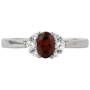 14k White Gold Garnet Ring with Diamonds