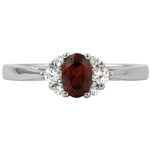 14k White Gold Garnet Ring with Diamonds