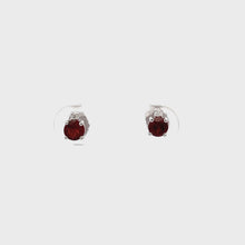 Load and play video in Gallery viewer, 14k White Gold Garnet Studs with Diamonds
