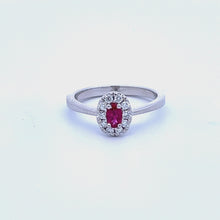 Load and play video in Gallery viewer, 14k White Gold Ruby Ring with Diamonds
