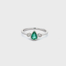 Load and play video in Gallery viewer, 14k White Gold Emerald Ring with Diamonds
