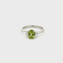 Load and play video in Gallery viewer, 14k White Gold Peridot Ring with Diamonds
