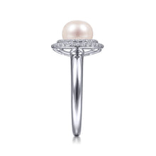 Load image into Gallery viewer, 14k White Gold Pearl Ring with Diamonds
