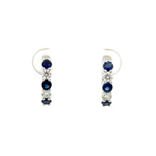 Load image into Gallery viewer, 14k White Gold Sapphire Huggies with Diamonds
