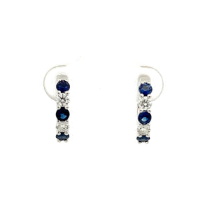 14k White Gold Sapphire Huggies with Diamonds