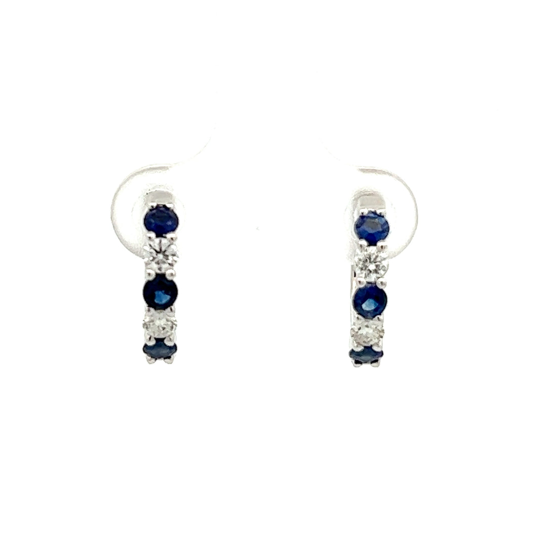 14k White Gold Sapphire Huggies with Diamonds
