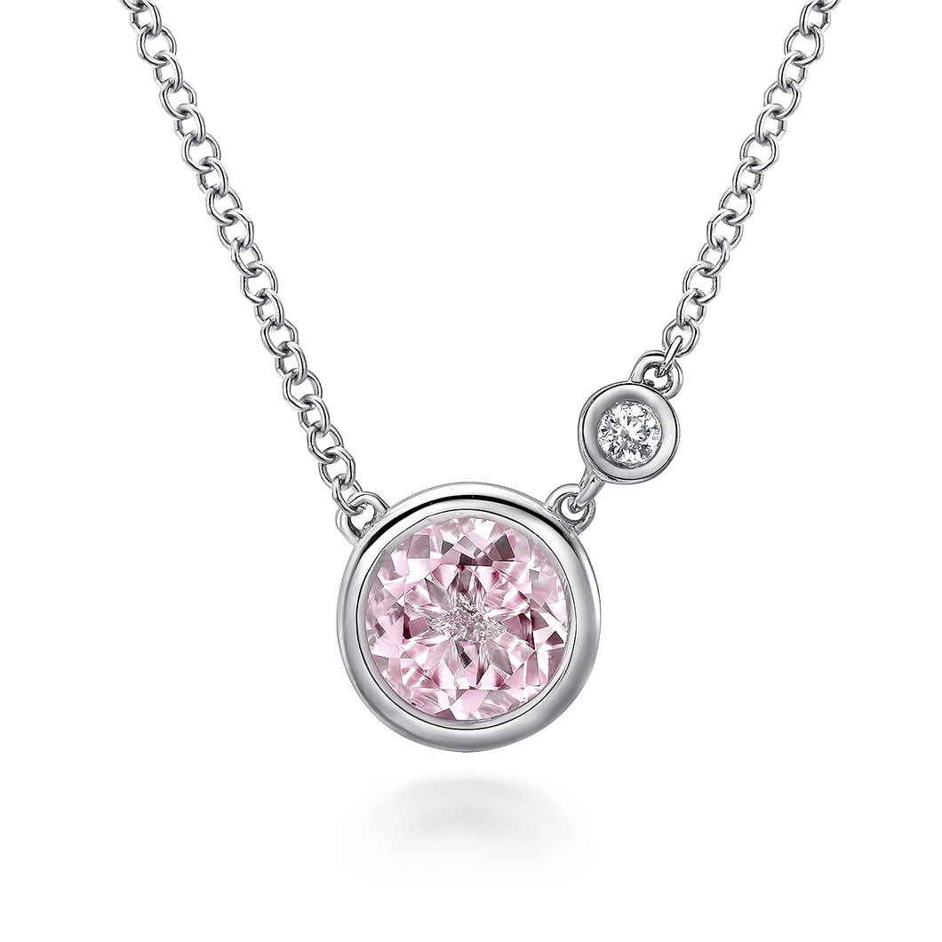 Sterling Silver Pink Zircon Necklace with Diamond