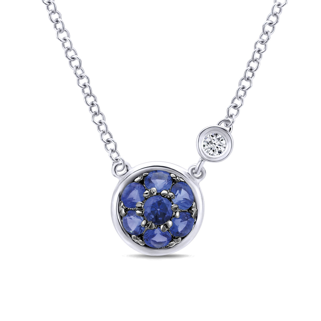 Sterling Silver Sapphire Necklace with Diamond