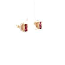 Load image into Gallery viewer, 14k Yellow Gold Ruby Studs with Diamonds
