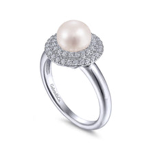 Load image into Gallery viewer, 14k White Gold Pearl Ring with Diamonds
