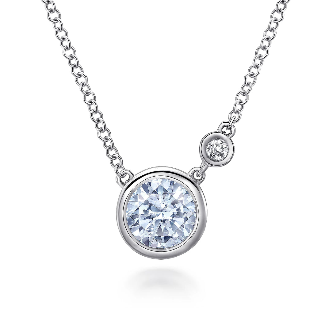 Sterling Silver Aquamarine Necklace with Diamond