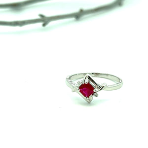 14k White Gold Ruby Ring with Diamonds