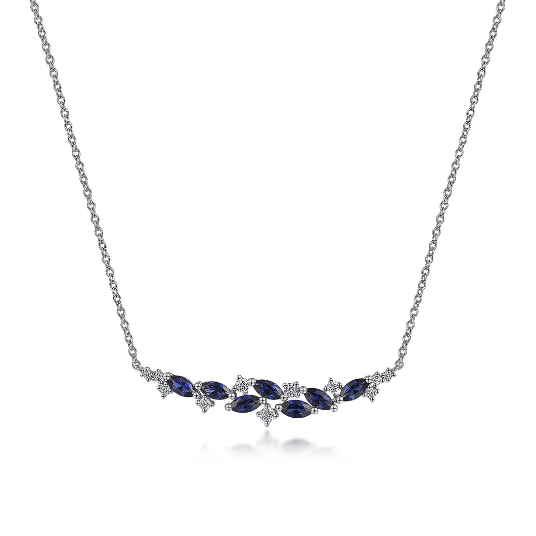 14k White Gold Sapphire Necklace with Diamonds