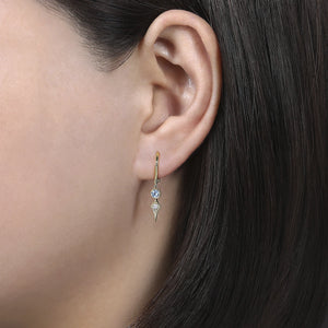 14k Yellow Gold Blue Topaz Dangle Earrings with Diamonds