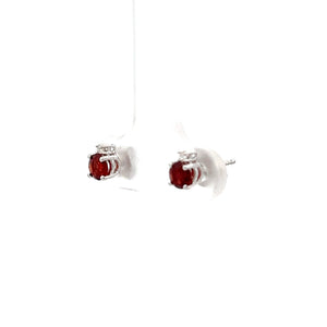 14k White Gold Garnet Studs with Diamonds