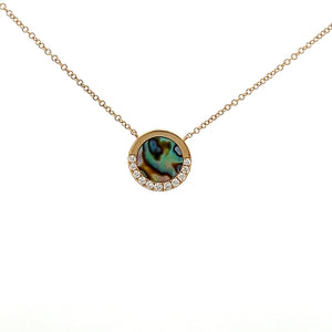 14k Yellow Gold Black Mother of Pearl Necklace with Diamonds