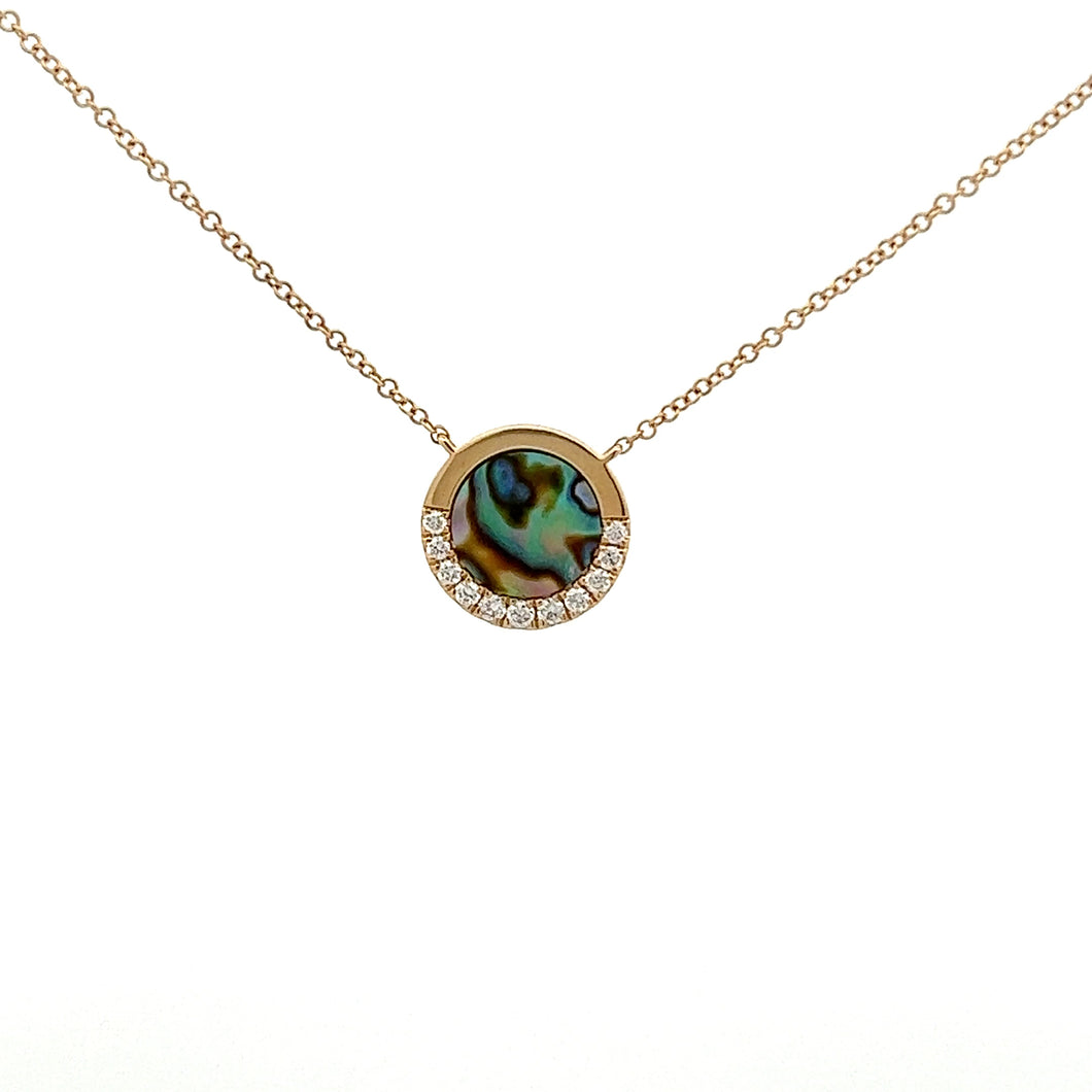 14k Yellow Gold Black Mother of Pearl Necklace with Diamonds