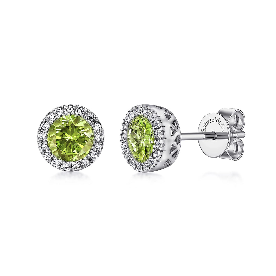 14k White Gold Peridot Studs with Diamonds