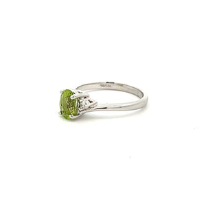 14k White Gold Peridot Ring with Diamonds