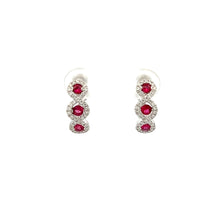 Load image into Gallery viewer, 18k White Gold Ruby Huggies with Diamonds
