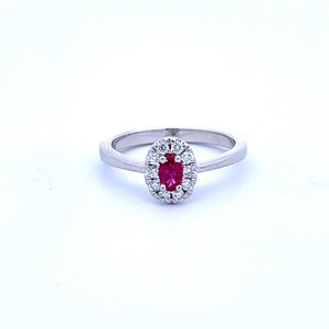 14k White Gold Ruby Ring with Diamonds