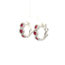 Load image into Gallery viewer, 18k White Gold Ruby Huggies with Diamonds
