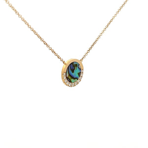 14k Yellow Gold Black Mother of Pearl Necklace with Diamonds