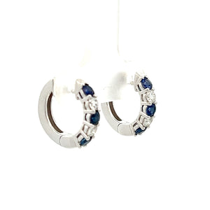 14k White Gold Sapphire Huggies with Diamonds