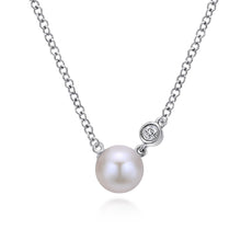 Load image into Gallery viewer, Sterling Silver Pearl Necklace with Diamond
