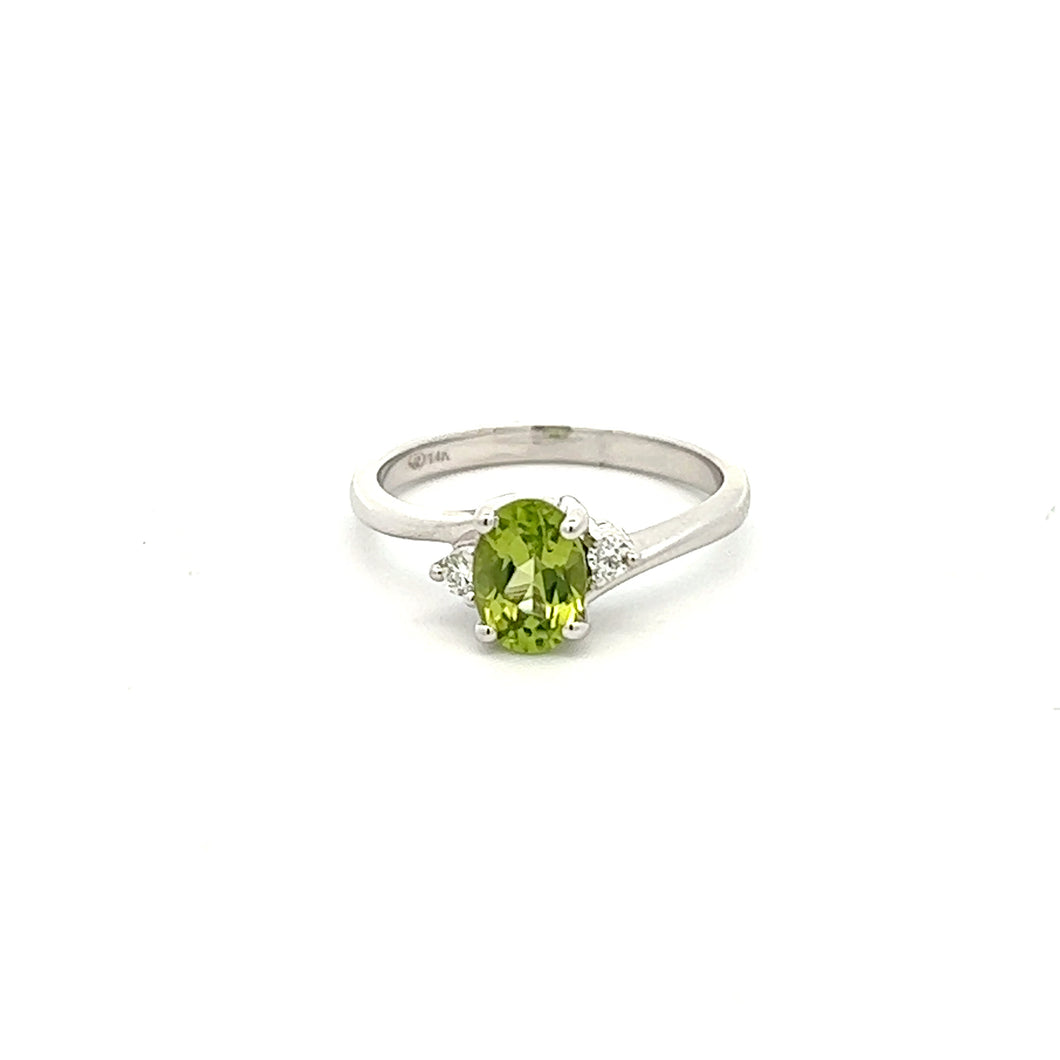 14k White Gold Peridot Ring with Diamonds