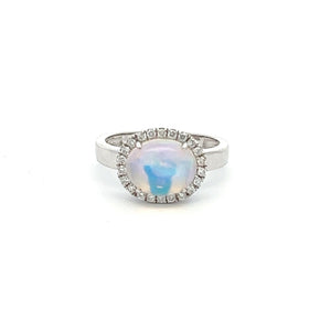 14k White Gold Jelly Opal Ring with Diamonds