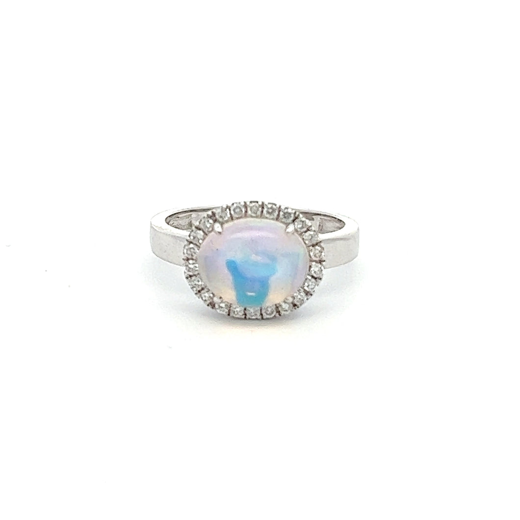 14k White Gold Jelly Opal Ring with Diamonds
