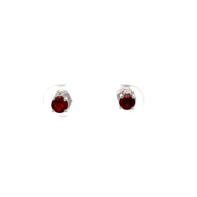 Load image into Gallery viewer, 14k White Gold Garnet Studs with Diamonds

