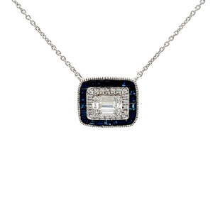 14k White Gold Sapphire Necklace with Diamonds