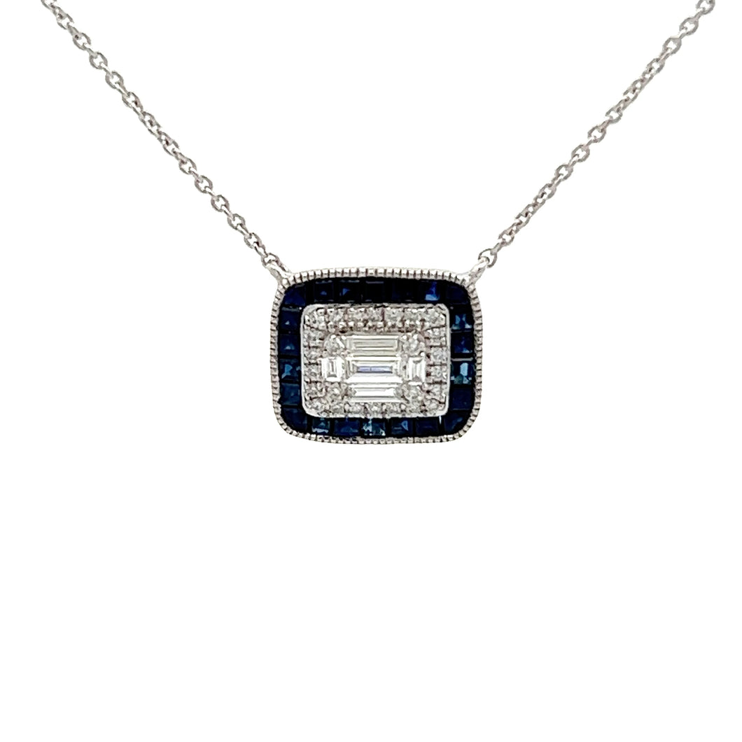 14k White Gold Sapphire Necklace with Diamonds