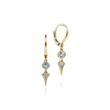 Load image into Gallery viewer, 14k Yellow Gold Blue Topaz Dangle Earrings with Diamonds
