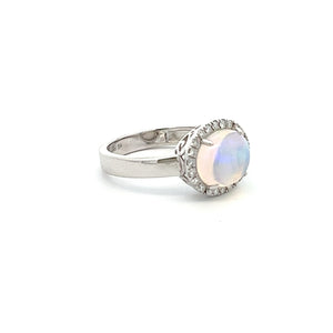14k White Gold Jelly Opal Ring with Diamonds