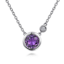 Load image into Gallery viewer, Sterling Silver Amethyst Necklace with Diamond
