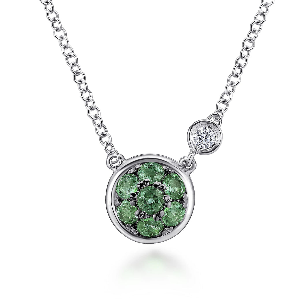 Sterling Silver Emerald Necklace with Diamonds