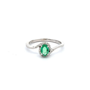 14k White Gold Emerald Ring with Diamonds