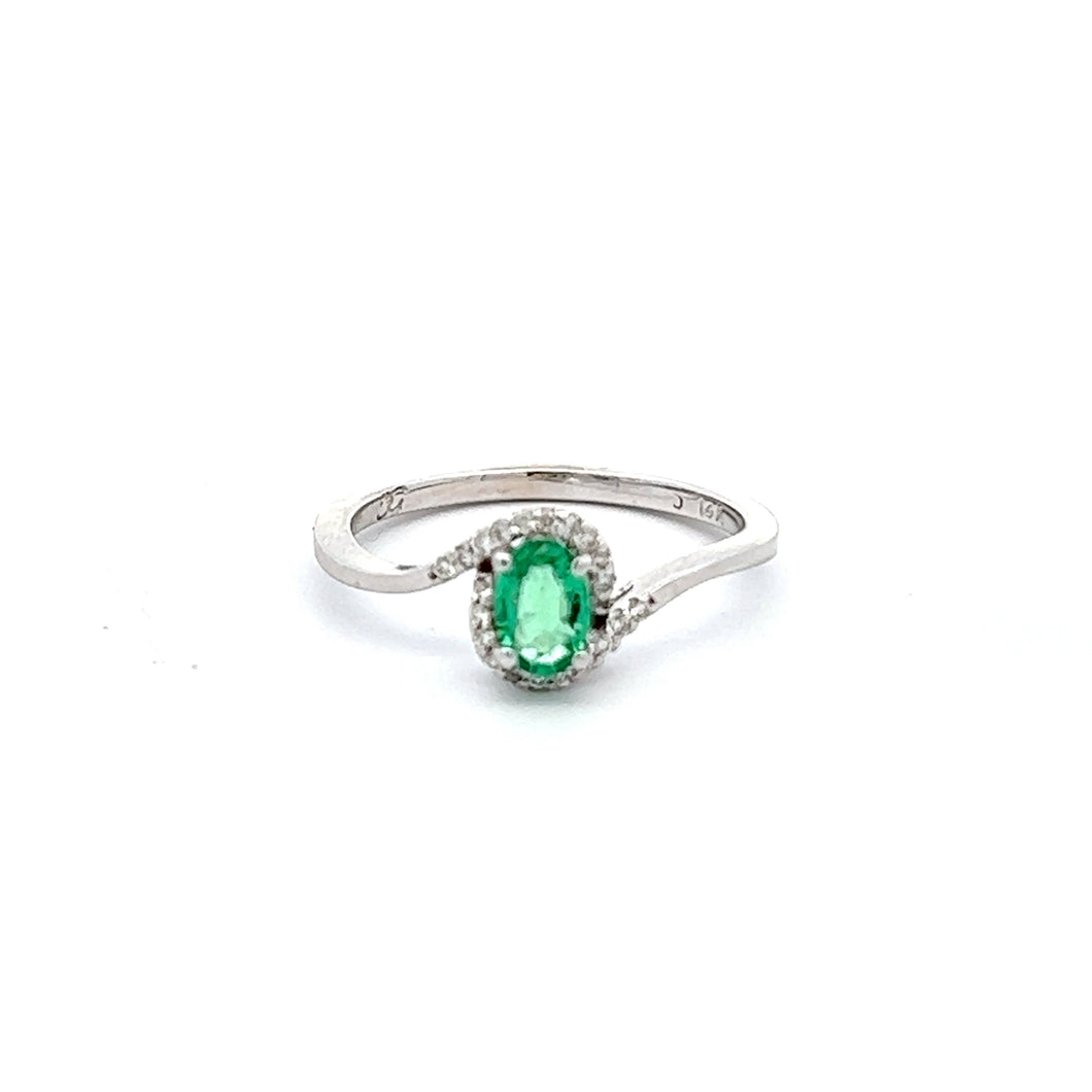 14k White Gold Emerald Ring with Diamonds