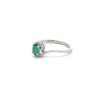 14k White Gold Emerald Ring with Diamonds