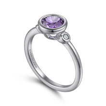 Load image into Gallery viewer, Sterling Silver Amethyst Ring with Diamonds

