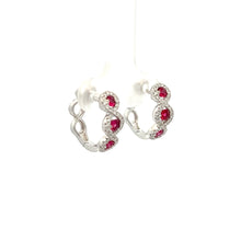 Load image into Gallery viewer, 18k White Gold Ruby Huggies with Diamonds
