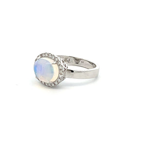 14k White Gold Jelly Opal Ring with Diamonds