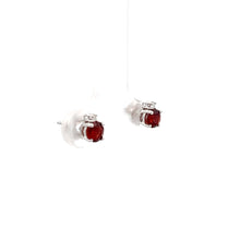 Load image into Gallery viewer, 14k White Gold Garnet Studs with Diamonds
