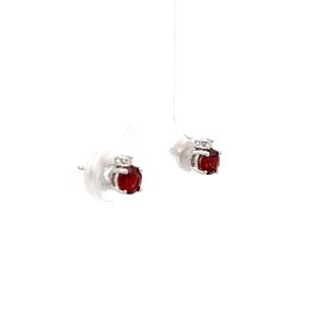 14k White Gold Garnet Studs with Diamonds